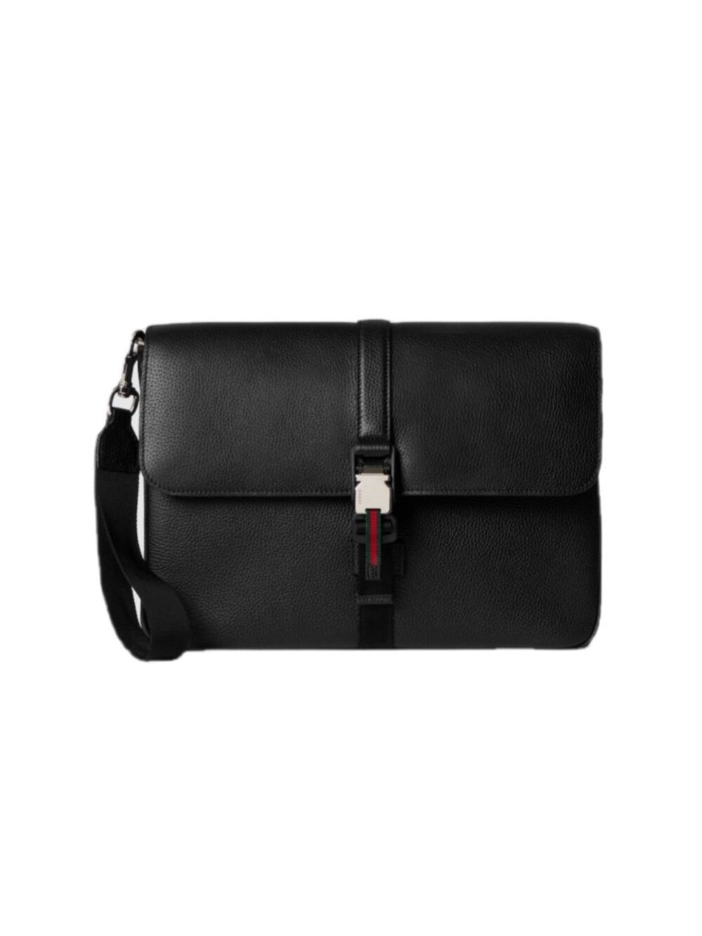 Gucci Men’s Piuma Calfskin Web Medium Business Case Crossbody Bag Black 816755